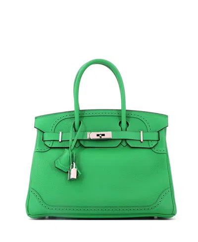 Pre-owned Pre-owned Hermes  Hermes Birkin 30 Handbag Green Togo And Swift With Palladium Hardware In Bamboo