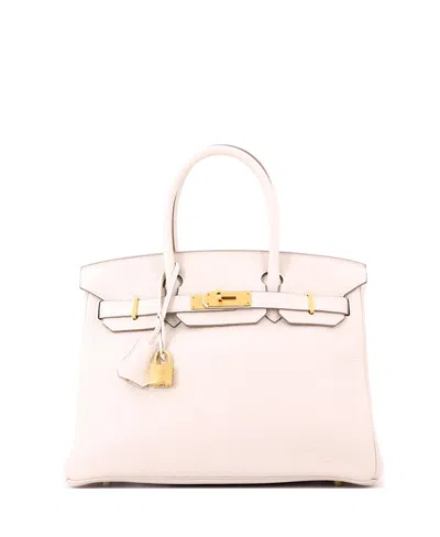 Pre-owned Pre-owned Hermes  Hermes Birkin 30 Handbag Light Clemence With Gold Hardware In White