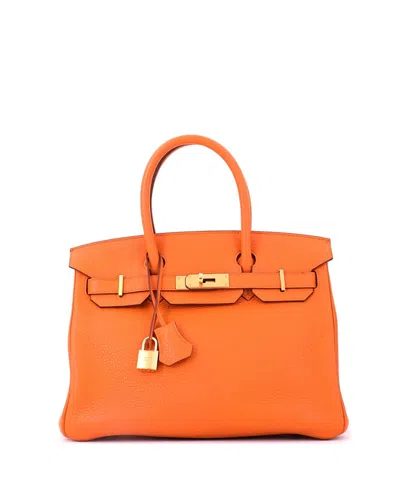 Pre-owned Pre-owned Hermes  Hermes Birkin 30 Handbag Orange Clemence With Gold Hardware