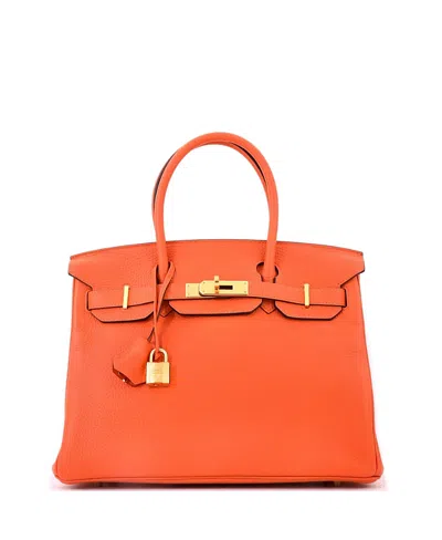 Pre-owned Pre-owned Hermes  Hermes Birkin 30 Handbag Orange Clemence With Gold Hardware In Feu