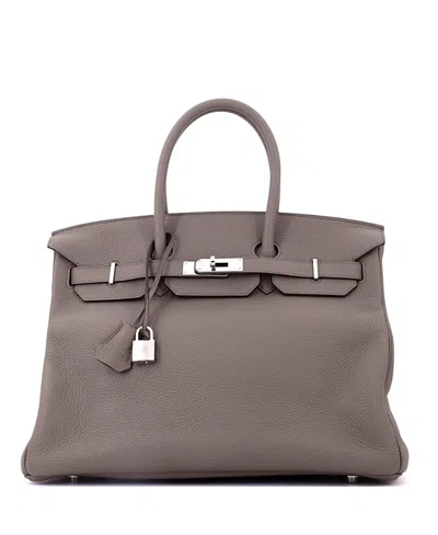 Pre-owned Pre-owned Hermes  Hermes Birkin 35 Clemence Leather Tote In Etain