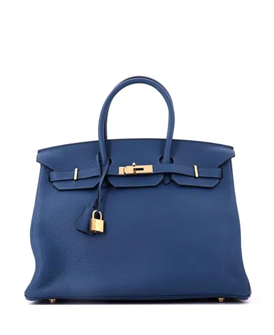 Pre-owned Pre-owned Hermes  Hermes Birkin 35 Handbag Blue Clemence With Gold Hardware