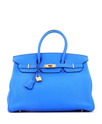 Pre-owned Pre-owned Hermes  Hermes Birkin 35 Handbag Blue Clemence With Gold Hardware In Bleu Hydra
