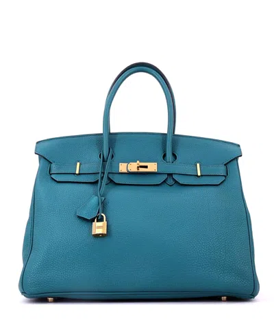 Pre-owned Pre-owned Hermes  Hermes Birkin 35 Handbag Blue Clemence With Gold Hardware In Bleu Izmir