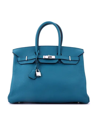 Pre-owned Pre-owned Hermes  Hermes Birkin 35 Handbag Blue Clemence With Palladium Hardware