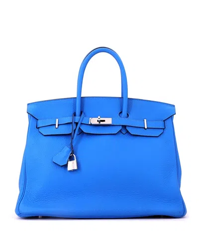 Pre-owned Pre-owned Hermes  Hermes Birkin 35 Handbag Blue Clemence With Palladium Hardware In Bleu Hydra
