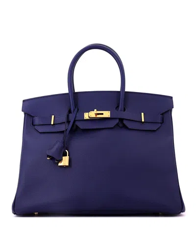 Pre-owned Pre-owned Hermes  Hermes Birkin 35 Handbag Blue Epsom With Gold Hardware
