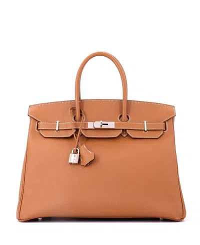 Pre-owned Pre-owned Hermes  Hermes Birkin 35 Handbag Brown Epsom With Palladium Hardware In Gold