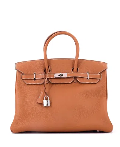 Pre-owned Pre-owned Hermes  Hermes Birkin 35 Handbag Brown Fjord With Palladium Hardware In Gold