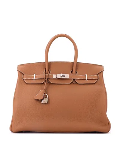 Pre-owned Pre-owned Hermes  Hermes Birkin 35 Handbag Brown Togo With Palladium Hardware In Gold