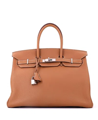 Pre-owned Pre-owned Hermes  Hermes Birkin 35 Handbag Brown Togo With Palladium Hardware In Gold