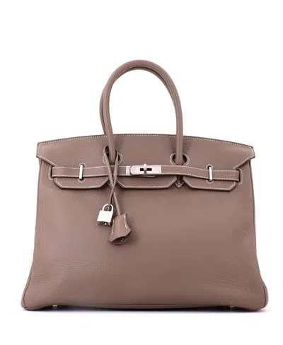 Pre-owned Pre-owned Hermes  Hermes Birkin 35 Handbag Grey Clemence With Brushed Palladium Hardware In Etoupe