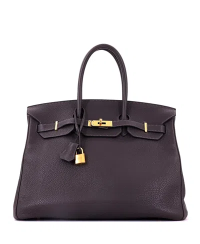 Pre-owned Pre-owned Hermes  Hermes Birkin 35 Handbag Grey Clemence With Gold Hardware In Graphite