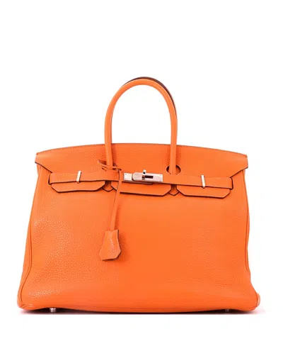 Pre-owned Pre-owned Hermes  Hermes Birkin 35 Handbag Orange Clemence With Palladium Hardware In Orange H