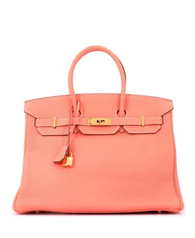 Pre-owned Pre-owned Hermes  Hermes Birkin 35 Handbag Pink Clemence With Gold Hardware In Crevette