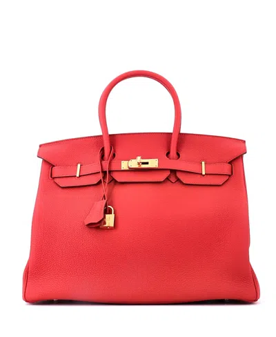 Pre-owned Pre-owned Hermes  Hermes Birkin 35 Togo Leather Gold Tone Satchel In Vermillon