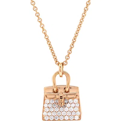 Pre-owned Hermes  Hermes Birkin Amulette Nm Pendant Necklace 18k Rose Gold And Diamonds