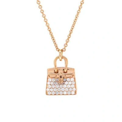 Pre-owned Hermes  Hermes Birkin Amulette Nm Pendant Necklace 18k Rose Gold And Diamonds