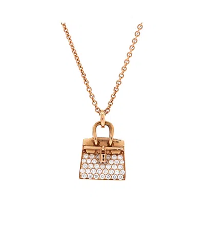 Pre-owned Pre-owned Hermes  Hermes Birkin Amulette Nm Pendant Necklace 18k Rose Gold And Diamonds, 15.75 In Pink