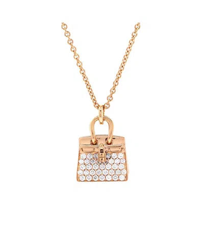 Pre-owned Pre-owned Hermes  Hermes Birkin Amulette Nm Pendant Necklace 18k Rose Gold And Diamonds, 15.75 In Pink