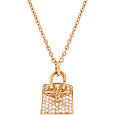 Pre-owned Hermes  Hermes Birkin Amulette Pendant Necklace 18k Rose Gold And Diamonds
