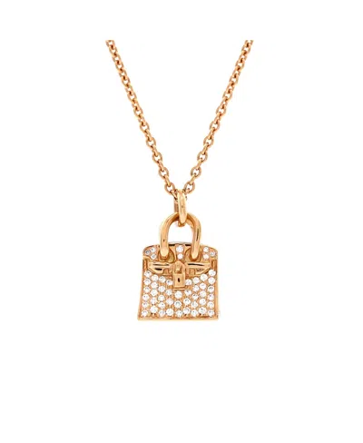 Pre-owned Pre-owned Hermes  Hermes Birkin Amulette Pendant Necklace 18k Rose Gold And Diamonds, 15.75 In Pink