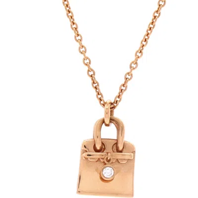 Pre-owned Hermes  Hermes Birkin Amulette Pendant Necklace 18k Rose Gold With Diamond