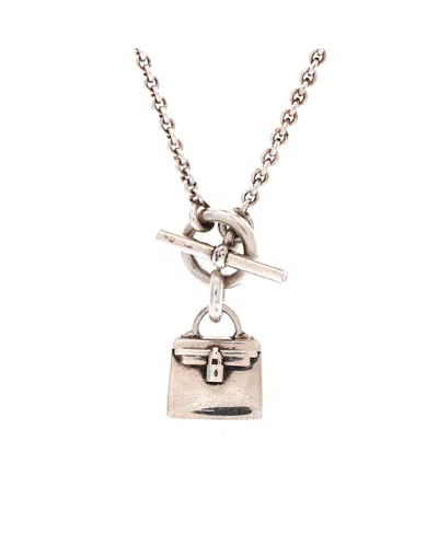 Pre-owned Pre-owned Hermes  Hermes Birkin Amulette Pendant Necklace Sterling Silver, 16