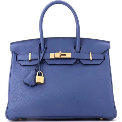 Pre-owned Hermes  Hermes Birkin Handbag Blue Clemence With Gold Hardware 30