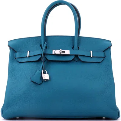 Pre-owned Hermes  Hermes Birkin Handbag Blue Clemence With Palladium Hardware 35