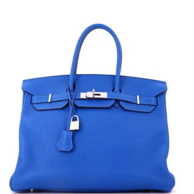 Pre-owned Hermes  Hermes Birkin Handbag Blue Clemence With Palladium Hardware 35