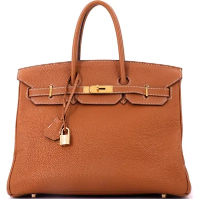 Pre-owned Hermes  Hermes Birkin Handbag Brown Fjord With Gold Hardware 35