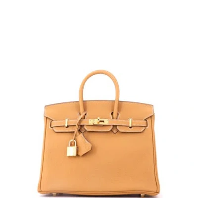 Pre-owned Hermes  Hermes Birkin Handbag Brown Togo With Gold Hardware 25 In White