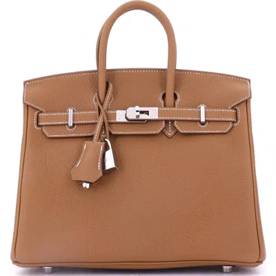 Pre-owned Hermes  Hermes Birkin Handbag Brown Togo With Palladium Hardware 25 In Gold