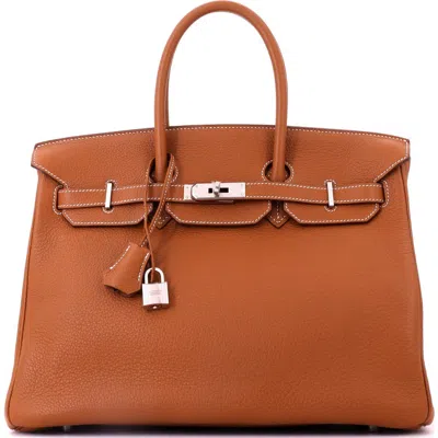 Pre-owned Hermes  Hermes Birkin Handbag Brown Togo With Palladium Hardware 35 In Gold