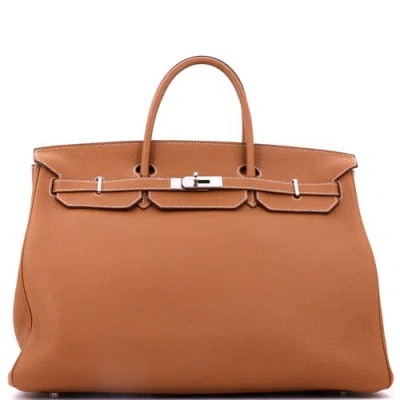 Pre-owned Hermes  Hermes Birkin Handbag Brown Togo With Palladium Hardware 40 In Gold
