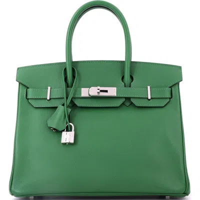 Pre-owned Hermes  Hermes Birkin Handbag Green Epsom With Palladium Hardware 30