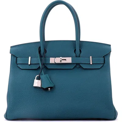 Pre-owned Hermes  Hermes Birkin Handbag Green Swift With Palladium Hardware 25 In Blue