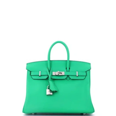 Pre-owned Hermes  Hermes Birkin Handbag Green Swift With Palladium Hardware 25