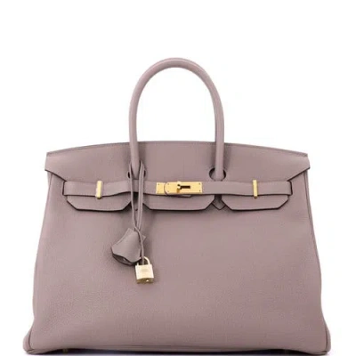 Pre-owned Hermes  Hermes Birkin Handbag Grey Togo With Gold Hardware 35 In Purple