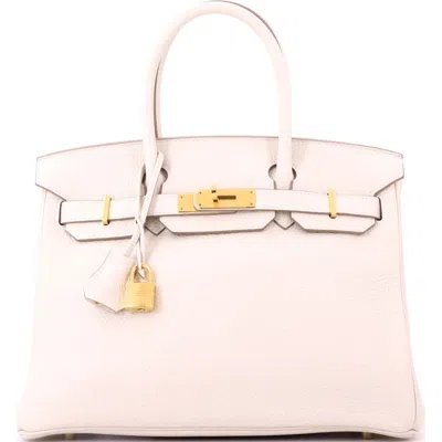 Pre-owned Hermes  Hermes Birkin Handbag Light Clemence With Gold Hardware 30 In White