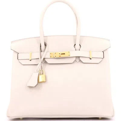 Pre-owned Hermes  Hermes Birkin Handbag Light Togo With Gold Hardware 30 In White