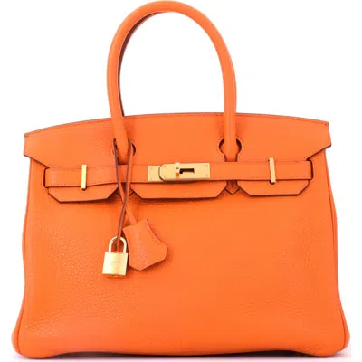 Pre-owned Hermes  Hermes Birkin Handbag Orange Clemence With Gold Hardware 30