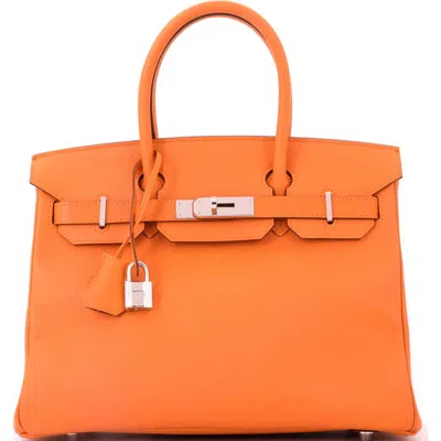 Pre-owned Hermes  Hermes Birkin Handbag Orange Epsom With Palladium Hardware 30