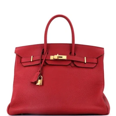 Pre-owned Hermes  Hermes Birkin Handbag Red Clemence With Gold Hardware 35 In Neutral