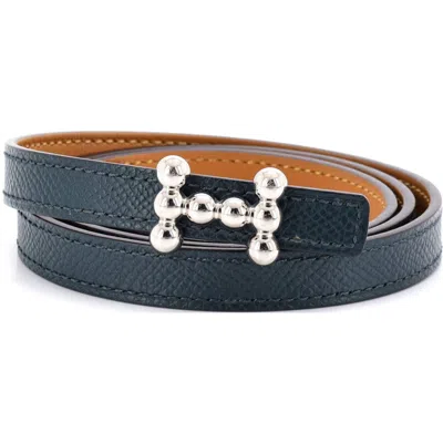 Pre-owned Hermes  Hermes Bubble Reversible Belt Leather Thin In Blue
