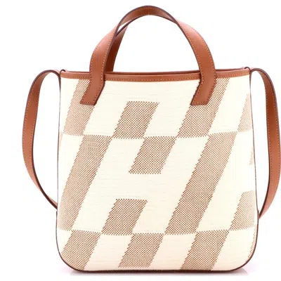 Pre-owned Hermes  Hermes Cabas H En Biais Tote Canvas With Leather 27 In Gold