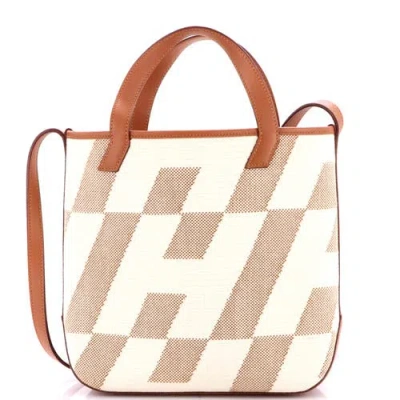 Pre-owned Hermes  Hermes Cabas H En Biais Tote Canvas With Leather 27 In Gold