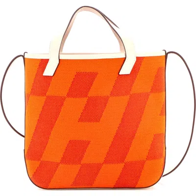 Pre-owned Hermes  Hermes Cabas H En Biais Tote Canvas With Leather 27 In Orange