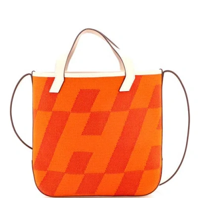 Pre-owned Hermes  Hermes Cabas H En Biais Tote Canvas With Leather 27 In Orange